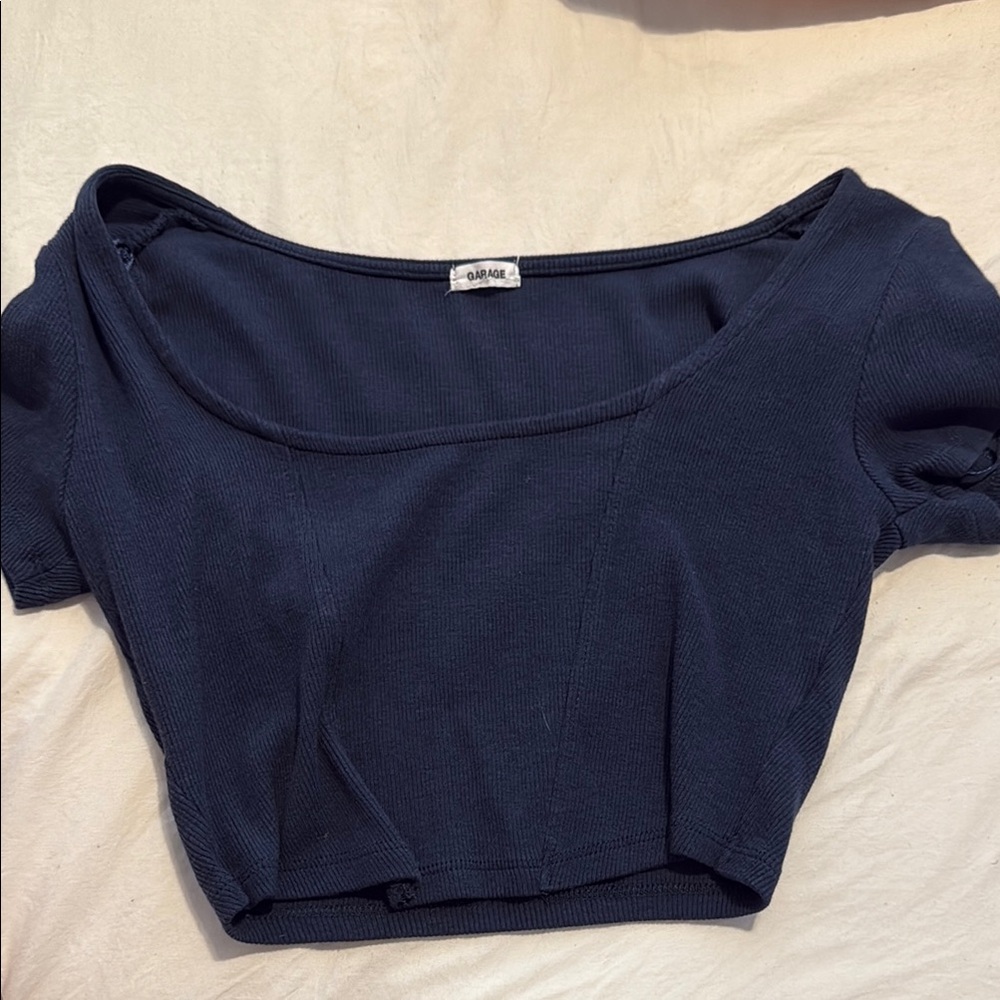 Garage Navy Short Sleeve Top